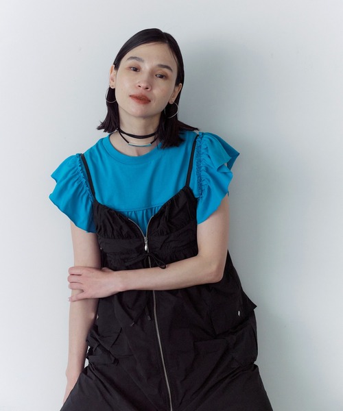 Firsthand（ファーストハンド）の「Firsthand/ファーストハンド オーガニックコットンフリルスリーブギャザートップス（Tシャツ/カットソー・レディース・ブラック/ホワイト/ブルー/ピンク・FREE）」の3枚目の写真