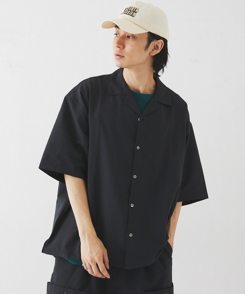 417 EDIFICE（フォーワンセブンエディフィス）の「サッカーオープンカラーシャツ（シャツ/ブラウス・メンズ・ブラック/ベージュ・MEDIUM/LARGE/XX-LARGE）」の4枚目の写真