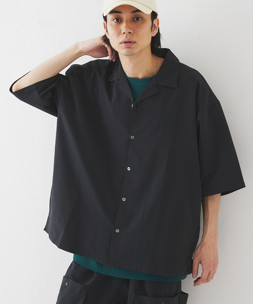 417 EDIFICE（フォーワンセブンエディフィス）の「サッカーオープンカラーシャツ（シャツ/ブラウス・メンズ・ブラック/ベージュ・MEDIUM/LARGE/XX-LARGE）」の3枚目の写真