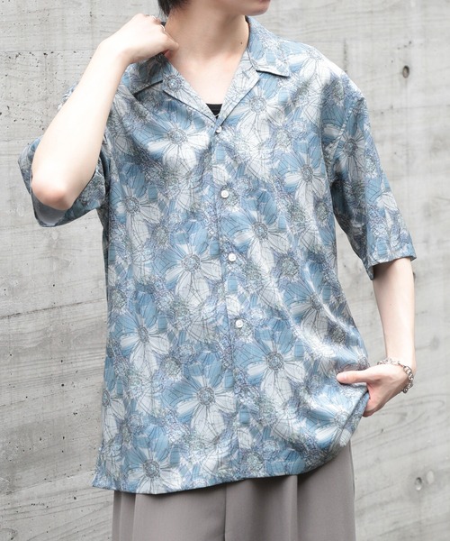 ROOT THREE（ルートスリー）の「【ROOT THREE】ポリ 総柄プリントオープンカラーシャツ 050260（シャツ/ブラウス・メンズ・B/D/C/A・M/L）」の8枚目の写真