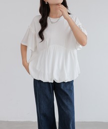 異素材切り替えバルーンギャザーTEE