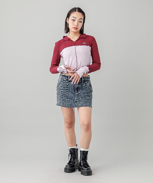 X-girl（エックスガール）の「BICOLOR COMPACT PULLOVER SHIRT（シャツ/ブラウス・レディース・ブラウン/バーガンディー/ネイビー・S/M）」の10枚目の写真