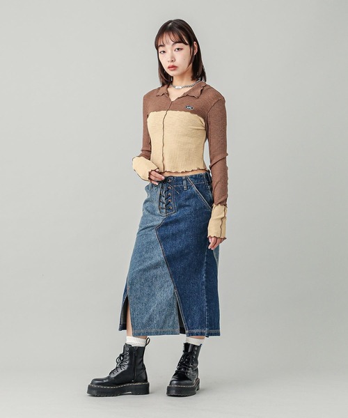 X-girl（エックスガール）の「BICOLOR COMPACT PULLOVER SHIRT（シャツ/ブラウス・レディース・ブラウン/バーガンディー/ネイビー・S/M）」の18枚目の写真