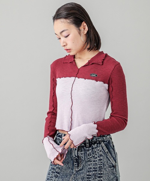 X-girl（エックスガール）の「BICOLOR COMPACT PULLOVER SHIRT（シャツ/ブラウス・レディース・ブラウン/バーガンディー/ネイビー・S/M）」の5枚目の写真