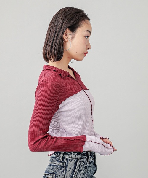 X-girl（エックスガール）の「BICOLOR COMPACT PULLOVER SHIRT（シャツ/ブラウス・レディース・ブラウン/バーガンディー/ネイビー・S/M）」の6枚目の写真