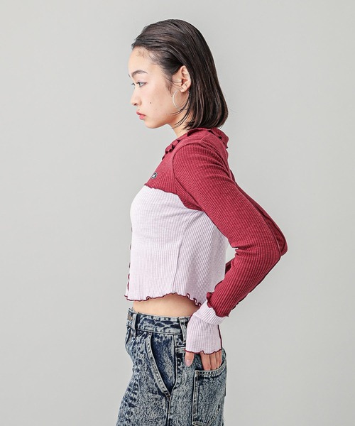 X-girl（エックスガール）の「BICOLOR COMPACT PULLOVER SHIRT（シャツ/ブラウス・レディース・ブラウン/バーガンディー/ネイビー・S/M）」の7枚目の写真