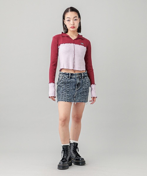 X-girl（エックスガール）の「BICOLOR COMPACT PULLOVER SHIRT（シャツ/ブラウス・レディース・ブラウン/バーガンディー/ネイビー・S/M）」の8枚目の写真