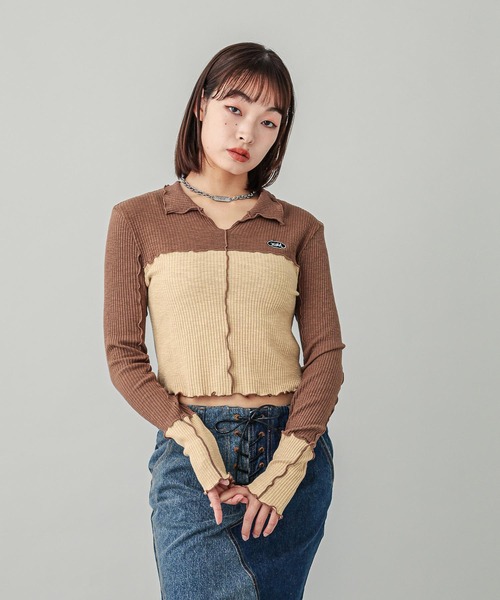 X-girl（エックスガール）の「BICOLOR COMPACT PULLOVER SHIRT（シャツ/ブラウス・レディース・ブラウン/バーガンディー/ネイビー・S/M）」の14枚目の写真