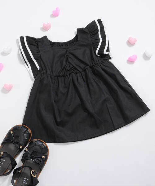 apres les cours（アプレレクール）の「【WEB限定】パイピングフリルチュニック（チュニック・キッズ・ピンク/ブラック/アイボリー・80/90/100/110/120/130/140）」の3枚目の写真