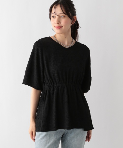 GLOBAL WORK(グローバルワーク)の「MATINEE LINE/シャーリングペプラム/124013(Tシャツ/カットソー・レディース・グレイッシュブルー/アイボリー/ブラック・MEDIUM/LARGE)」の2枚目の写真