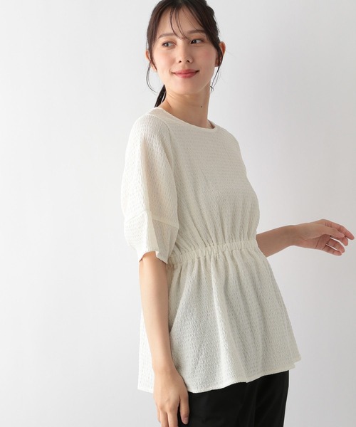 GLOBAL WORK(グローバルワーク)の「MATINEE LINE/シャーリングペプラム/124013(Tシャツ/カットソー・レディース・グレイッシュブルー/アイボリー/ブラック・MEDIUM/LARGE)」の6枚目の写真