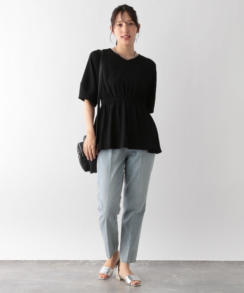 GLOBAL WORK(グローバルワーク)の「MATINEE LINE/シャーリングペプラム/124013(Tシャツ/カットソー・レディース・グレイッシュブルー/アイボリー/ブラック・MEDIUM/LARGE)」の7枚目の写真
