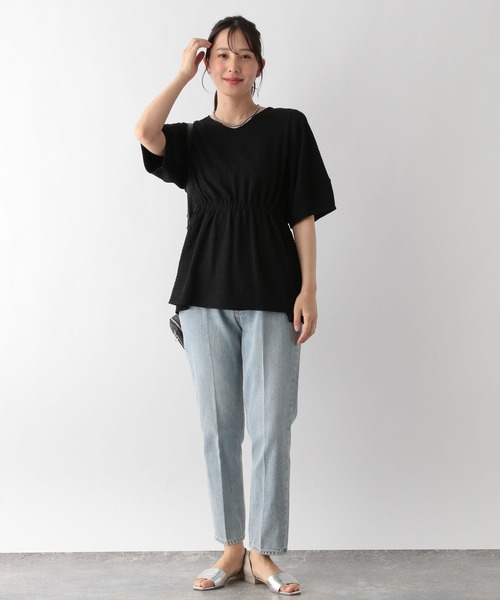 GLOBAL WORK(グローバルワーク)の「MATINEE LINE/シャーリングペプラム/124013(Tシャツ/カットソー・レディース・グレイッシュブルー/アイボリー/ブラック・MEDIUM/LARGE)」の8枚目の写真