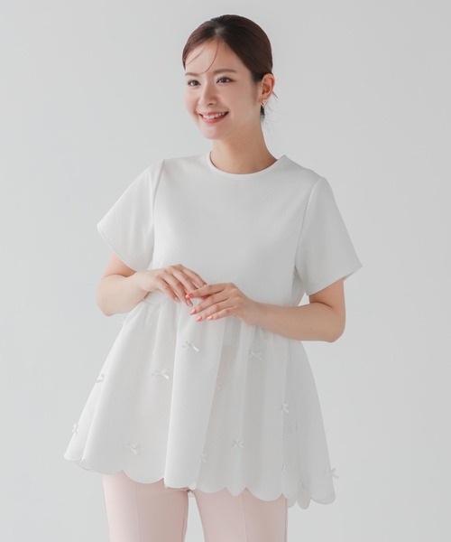 Fit more（フィットモア）の「裾スカラップリボンカットソー（Tシャツ/カットソー・レディース・ホワイト/ブラック/ネイビー・FREE）」の4枚目の写真