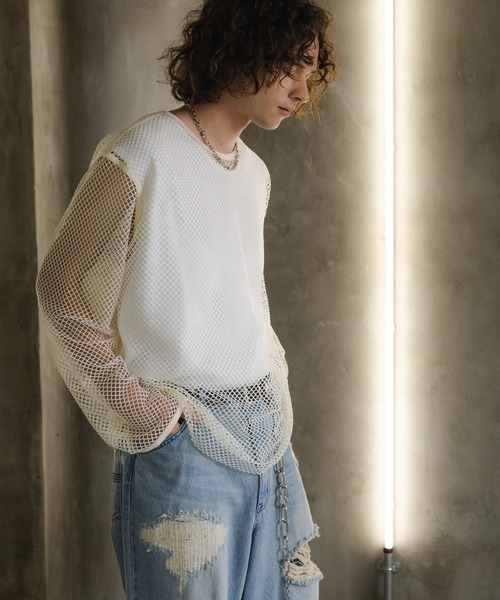 HARE(ハレ)の「オーバーメッシュカット(HARE)(Tシャツ/カットソー・メンズ・ホワイト/ブラック/レッド/パープル/ホワイト系その他・SMALL/MEDIUM)」の13枚目の写真