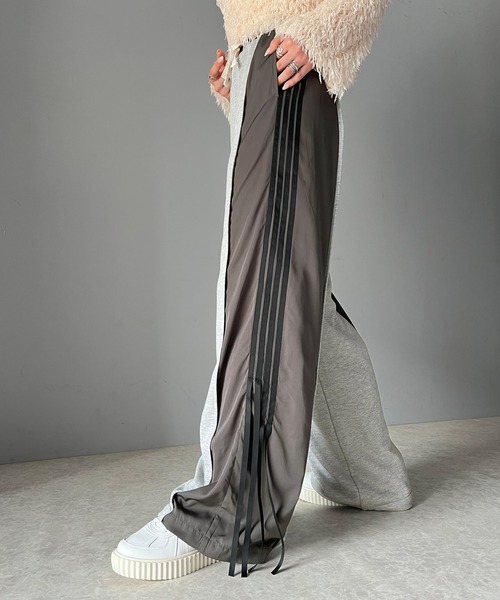 mily bilet（ミウィビレット）の「【mily bilet】ゆるっとキメて、ちゃんと可愛い。サイド リボン ２WAY 素材切り替え ワイド トラックパンツ（その他パンツ・レディース・ベージュ/ブラック/カーキ/チャコールグレー・LARGE/MEDIUM/SMALL/X-LARGE）」の6枚目の写真