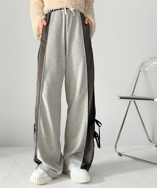 mily bilet（ミウィビレット）の「【mily bilet】ゆるっとキメて、ちゃんと可愛い。サイド リボン ２WAY 素材切り替え ワイド トラックパンツ（その他パンツ・レディース・ベージュ/ブラック/カーキ/チャコールグレー・LARGE/MEDIUM/SMALL/X-LARGE）」の22枚目の写真