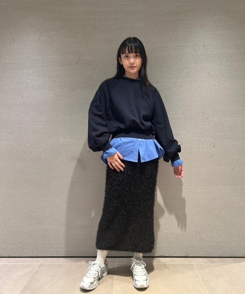 ゆき emmi atelier フリンジニットスカート emmi（エミ）の「【ONLINE限定】ラメフリンジニットスカート