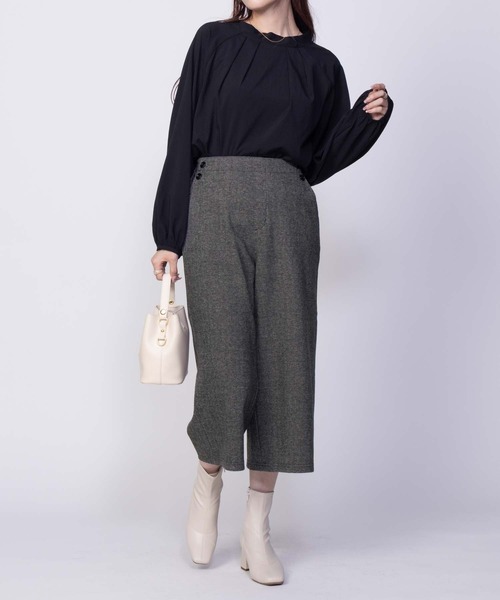 Howdy Marie(ハウディ―マリー)の「Howdy Marie ニットワイドクロプト丈 ストレッチパンツ(その他パンツ・レディース・チャコールグレー/グレー/チェック・L/M)」の4枚目の写真