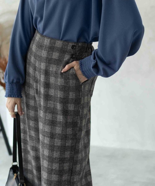 Howdy Marie(ハウディ―マリー)の「Howdy Marie ニットワイドクロプト丈 ストレッチパンツ(その他パンツ・レディース・チャコールグレー/グレー/チェック・L/M)」の14枚目の写真