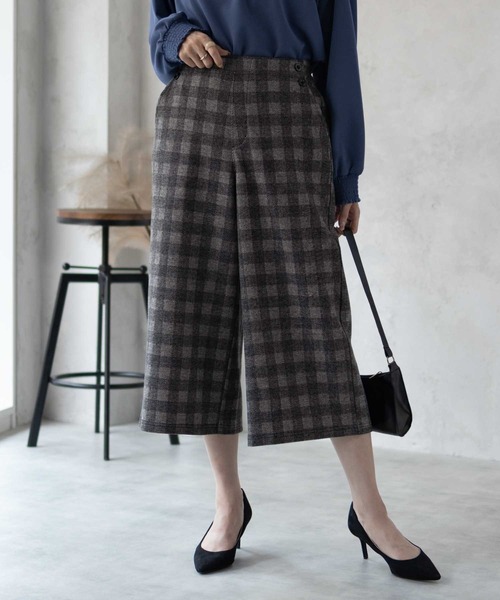 Howdy Marie(ハウディ―マリー)の「Howdy Marie ニットワイドクロプト丈 ストレッチパンツ(その他パンツ・レディース・チャコールグレー/グレー/チェック・L/M)」の12枚目の写真