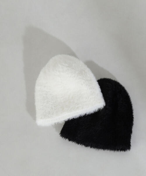 NATURAL BEAUTY BASIC（ナチュラルビューティーベーシック）の「◇シャギービーニー（ニットキャップ/ビーニー・レディース・ブラック/オフホワイト・FREE）」の8枚目の写真