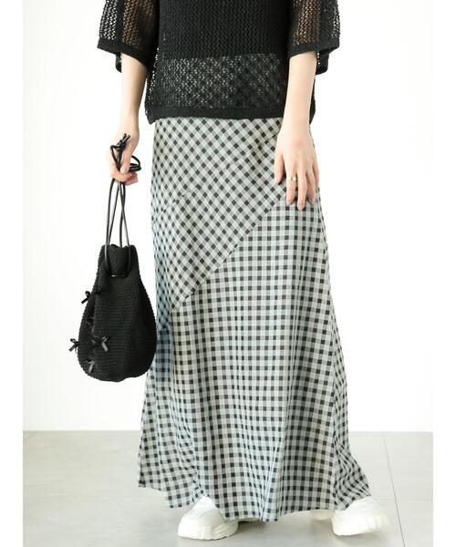 Lugnoncure(ルノンキュール)の「切替チェックスカート(スカート・レディース・グレー/オフホワイト/グリーン・F)」の3枚目の写真