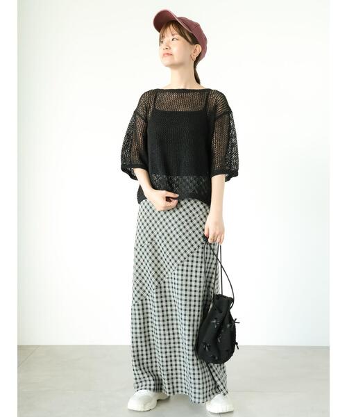 Lugnoncure(ルノンキュール)の「切替チェックスカート(スカート・レディース・グレー/オフホワイト/グリーン・F)」の4枚目の写真