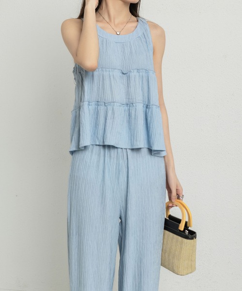 MAISON DE THERESE(メゾン ド テレーズ)の「2点セットアップ(ノーカラーノースリーブブラウス+ロングズボン)(シャツ/ブラウス・レディース・ピンク/ブルー/ブラック/アイボリー・M/L)」の4枚目の写真