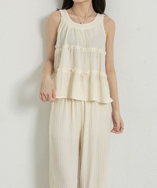 MAISON DE THERESE(メゾン ド テレーズ)の「2点セットアップ(ノーカラーノースリーブブラウス+ロングズボン)(シャツ/ブラウス・レディース・ピンク/ブルー/ブラック/アイボリー・M/L)」の2枚目の写真