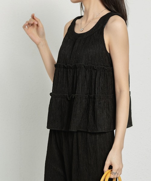MAISON DE THERESE(メゾン ド テレーズ)の「2点セットアップ(ノーカラーノースリーブブラウス+ロングズボン)(シャツ/ブラウス・レディース・ピンク/ブルー/ブラック/アイボリー・M/L)」の3枚目の写真