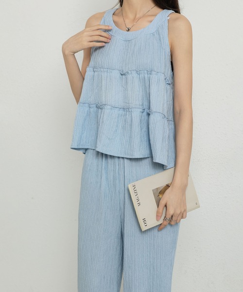 MAISON DE THERESE(メゾン ド テレーズ)の「2点セットアップ(ノーカラーノースリーブブラウス+ロングズボン)(シャツ/ブラウス・レディース・ピンク/ブルー/ブラック/アイボリー・M/L)」の10枚目の写真