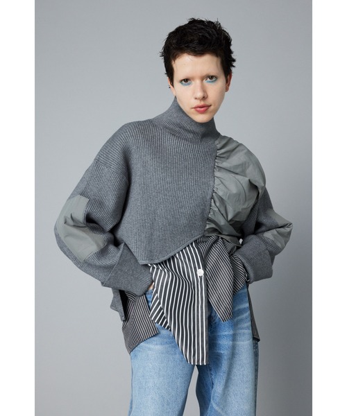 HeRIN.CYE（ヘリンドットサイ）の「Short docking knit tops　　ショートドッキングニットトップス（ニット/セーター・レディース・グレー/オフホワイト/ネイビー・FREE）」の2枚目の写真