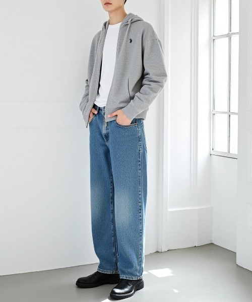 U.S. POLO ASSN.（ユーエスポロアッスン）の「U.S. POLO ASSN./ユーエスポロアッスン 別注 オーバーサイズ 裏毛 ロゴ ワンポイント刺繍 スウェット ジップアップパーカー/長袖 トップス フルジップパーカー/レディース メンズ（パーカー・メンズ・グレー/オートミール/ブラック/チャコールグレー・L/M/LL）」の10枚目の写真