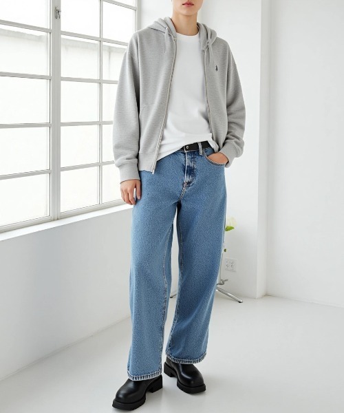 U.S. POLO ASSN.（ユーエスポロアッスン）の「U.S. POLO ASSN./ユーエスポロアッスン 別注 オーバーサイズ 裏毛 ロゴ ワンポイント刺繍 スウェット ジップアップパーカー/長袖 トップス フルジップパーカー/レディース メンズ（パーカー・メンズ・グレー/オートミール/ブラック/チャコールグレー・L/M/LL）」の9枚目の写真