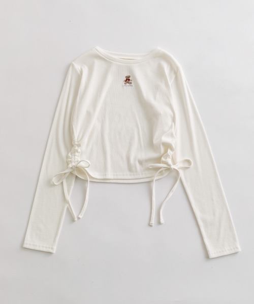 OLIVE des OLIVE(オリーブデオリーブ)の「クマ刺繍脇ドロストTシャツ(Tシャツ/カットソー・レディース・ベージュ/サックスブルー/オフホワイト/チャコールグレー・FREE)」の18枚目の写真