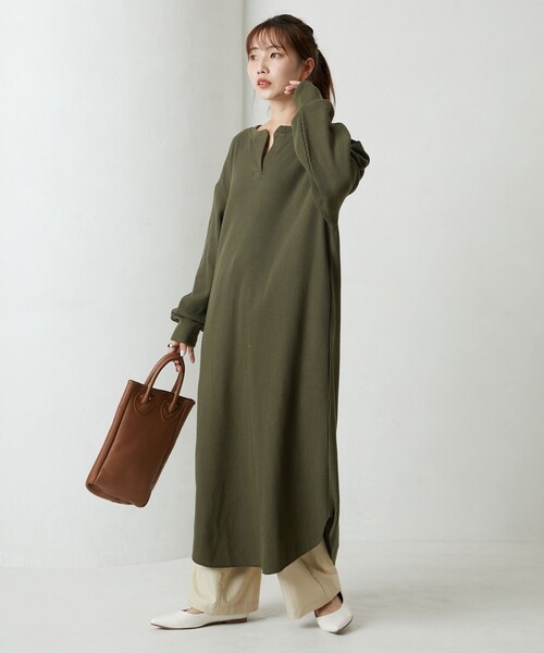セール】限定展開 ワッフル キーネック ワンピース（ワンピース