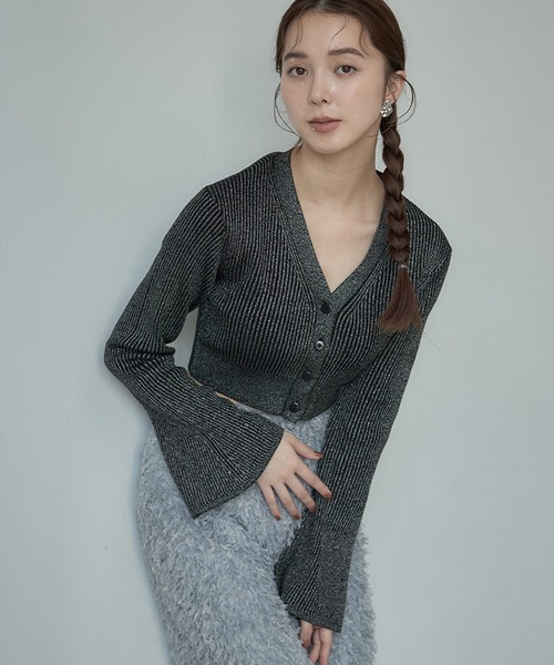 【セール】Vネックニットラメカーデ(ニット/セーター)|Stylevoice for xxx(スタイルヴォイスフォー) 【セール】Vネックニットラメカーデ(ニット/セーター)|Stylevoice for xxx(スタイルヴォイスフォー)