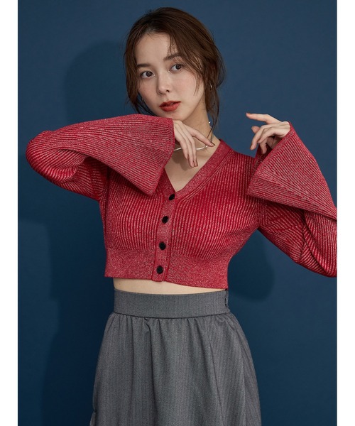 【セール】Vネックニットラメカーデ(ニット/セーター)|Stylevoice for xxx(スタイルヴォイスフォー) 【セール】Vネックニットラメカーデ(ニット/セーター)|Stylevoice for xxx(スタイルヴォイスフォー)