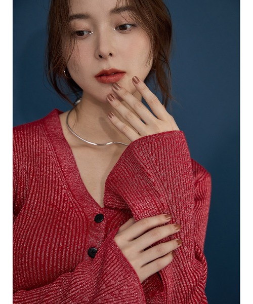 【セール】Vネックニットラメカーデ(ニット/セーター)|Stylevoice for xxx(スタイルヴォイスフォー) 【セール】Vネックニットラメカーデ(ニット/セーター)|Stylevoice for xxx(スタイルヴォイスフォー)