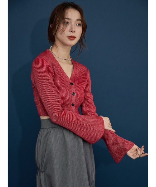 【セール】Vネックニットラメカーデ(ニット/セーター)|Stylevoice for xxx(スタイルヴォイスフォー) 【セール】Vネックニットラメカーデ(ニット/セーター)|Stylevoice for xxx(スタイルヴォイスフォー)
