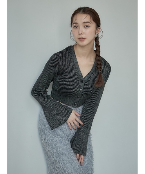 【セール】Vネックニットラメカーデ(ニット/セーター)|Stylevoice for xxx(スタイルヴォイスフォー) 【セール】Vネックニットラメカーデ(ニット/セーター)|Stylevoice for xxx(スタイルヴォイスフォー)