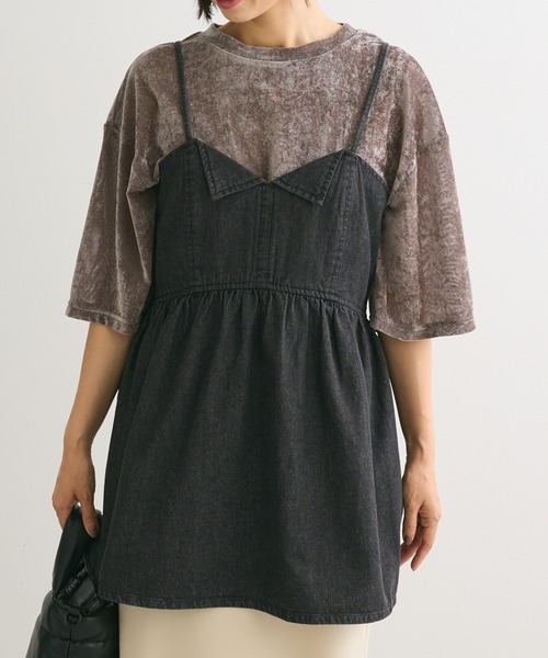 Sugar spoon(シュガースプーン)の「・SUGAR SPOON デニムキャミチュニック(チュニック・レディース・ブラック/インディゴブルー・FREE)」の2枚目の写真