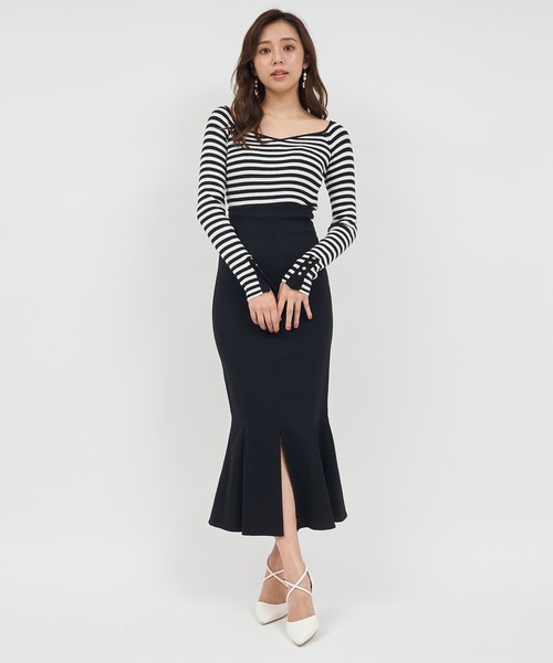 ROYAL PARTY（ロイヤルパーティー）の「ウォッシャブルオープンネック長袖ニットトップス（ニット/セーター・レディース・ブラック/マルチ/ボルドー/ブルー/オフホワイト・FREE）」の15枚目の写真