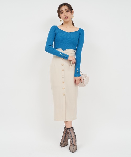 ROYAL PARTY（ロイヤルパーティー）の「ウォッシャブルオープンネック長袖ニットトップス（ニット/セーター・レディース・ブラック/マルチ/ボルドー/ブルー/オフホワイト・FREE）」の13枚目の写真