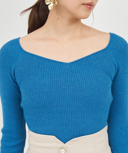 ROYAL PARTY（ロイヤルパーティー）の「ウォッシャブルオープンネック長袖ニットトップス（ニット/セーター・レディース・ブラック/マルチ/ボルドー/ブルー/オフホワイト・FREE）」の6枚目の写真