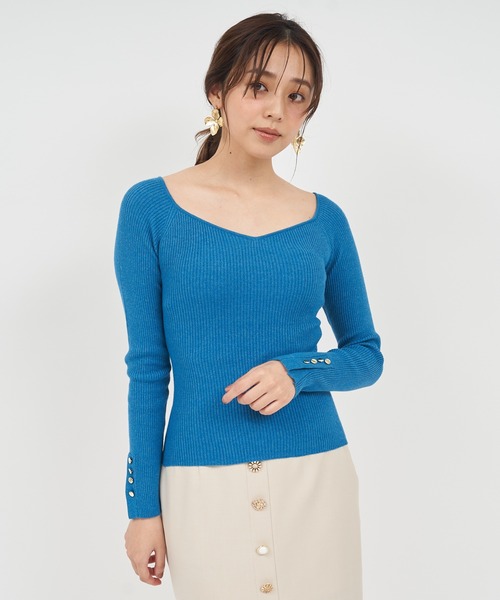 ROYAL PARTY（ロイヤルパーティー）の「ウォッシャブルオープンネック長袖ニットトップス（ニット/セーター・レディース・ブラック/マルチ/ボルドー/ブルー/オフホワイト・FREE）」の9枚目の写真