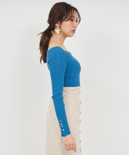 ROYAL PARTY（ロイヤルパーティー）の「ウォッシャブルオープンネック長袖ニットトップス（ニット/セーター・レディース・ブラック/マルチ/ボルドー/ブルー/オフホワイト・FREE）」の10枚目の写真