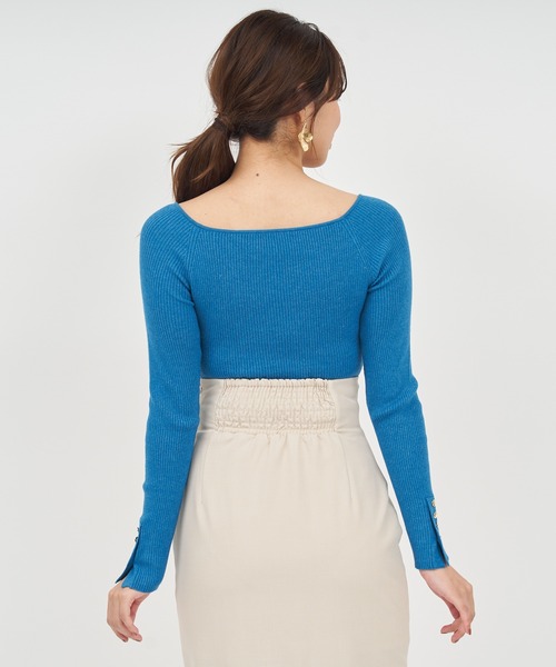 ROYAL PARTY（ロイヤルパーティー）の「ウォッシャブルオープンネック長袖ニットトップス（ニット/セーター・レディース・ブラック/マルチ/ボルドー/ブルー/オフホワイト・FREE）」の11枚目の写真