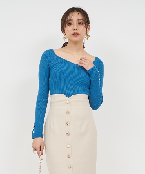 ROYAL PARTY（ロイヤルパーティー）の「ウォッシャブルオープンネック長袖ニットトップス（ニット/セーター・レディース・ブラック/マルチ/ボルドー/ブルー/オフホワイト・FREE）」の12枚目の写真